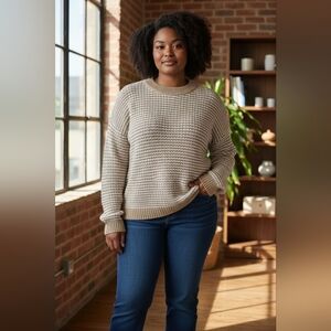 Alfani NWT Metallic Textured Knit Stretchy Crew Neck Sweater, Size Medium